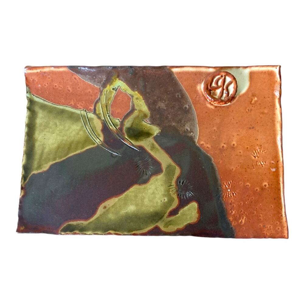 Pottery Art Tray Hand Made Multi Earth Tones 10.5"x7"